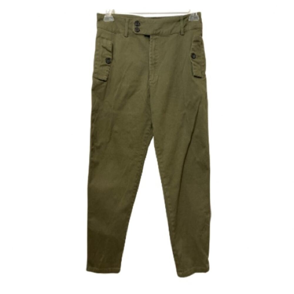 Blu Pepper Army Green Cargo Button Straight High Rise Trouser Pants Womens Large